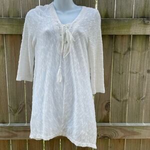 Style & Co. white front tie 3/4 sleeve knitted tunic
